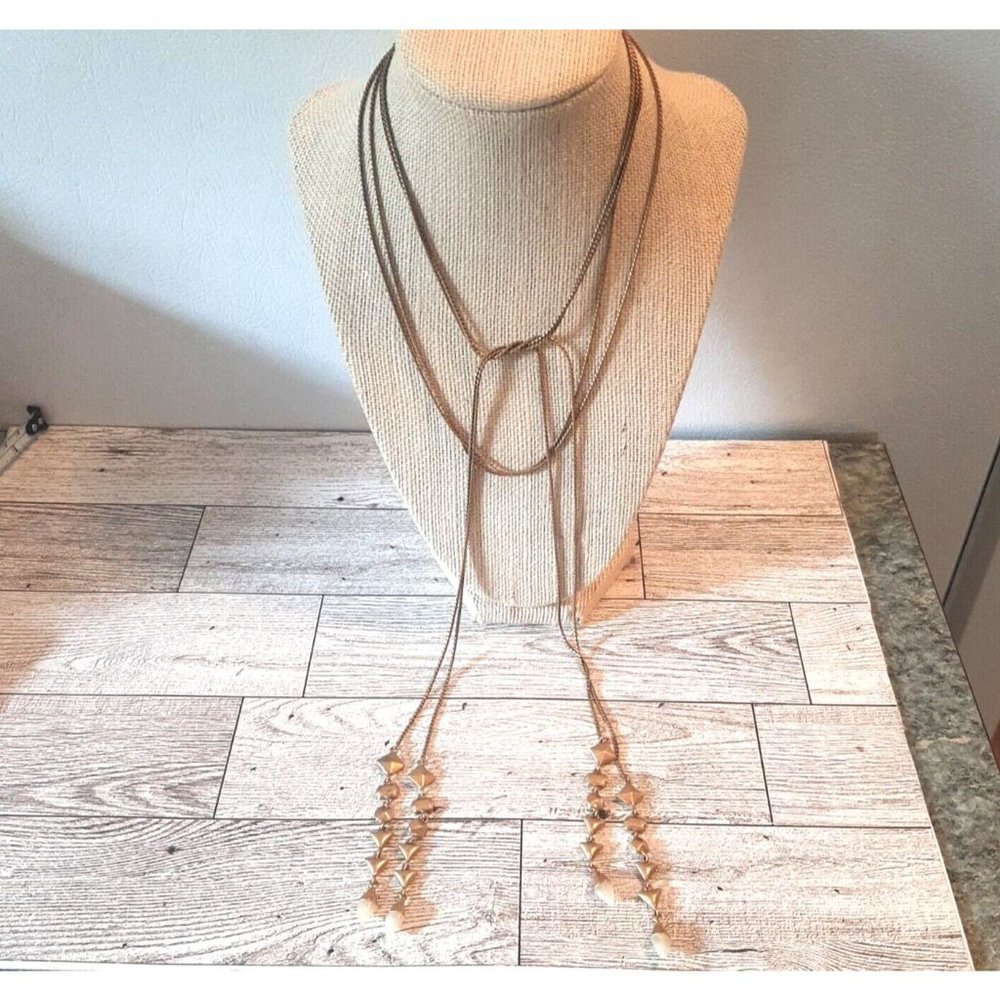 Stella and Dot Gold Toned Wrap Necklace 2 Strands Beaded Convertible Lariat